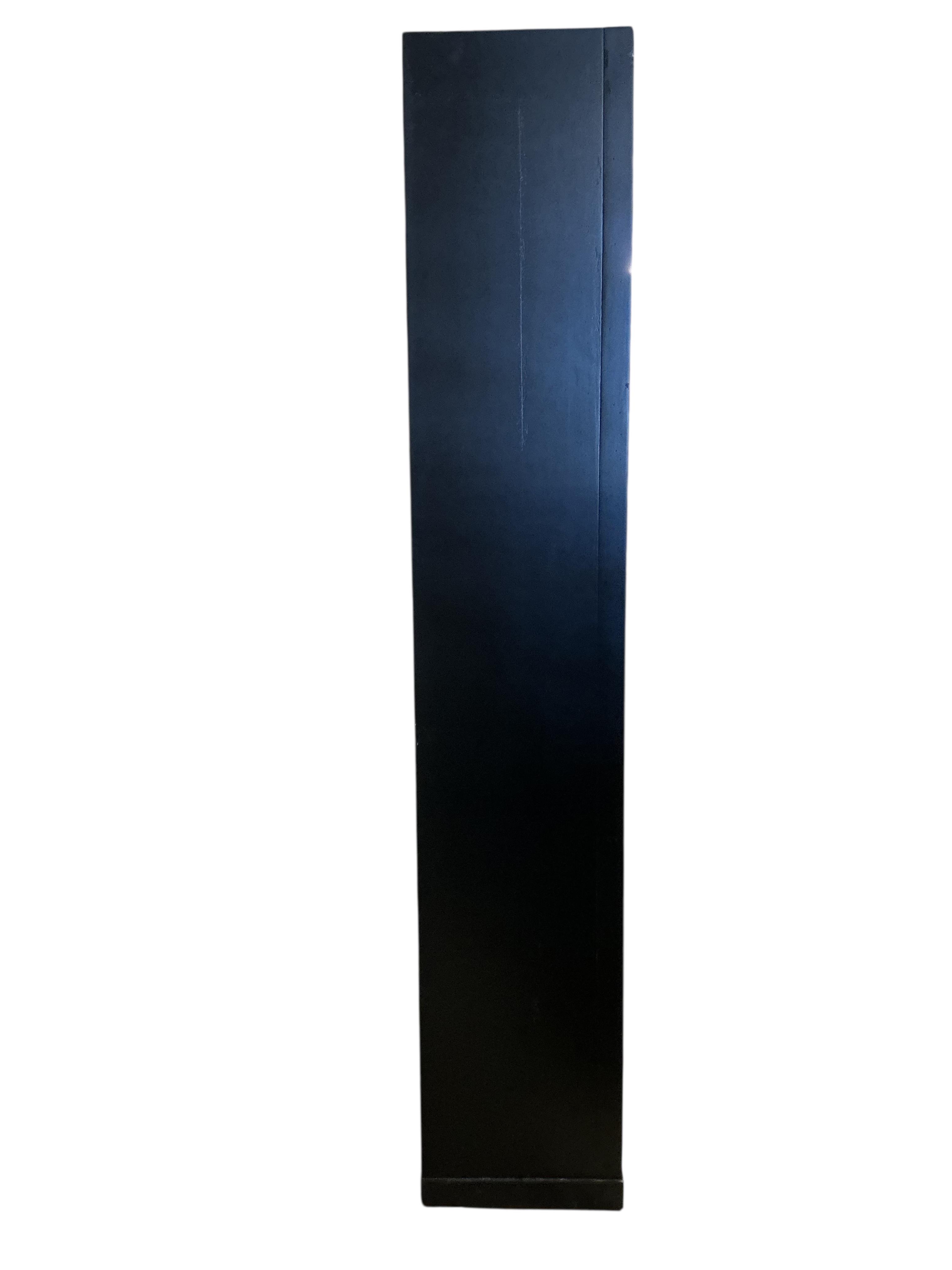 A pair of contemporary ebonised open display units, width 92cm, depth 39cm, height 217cm